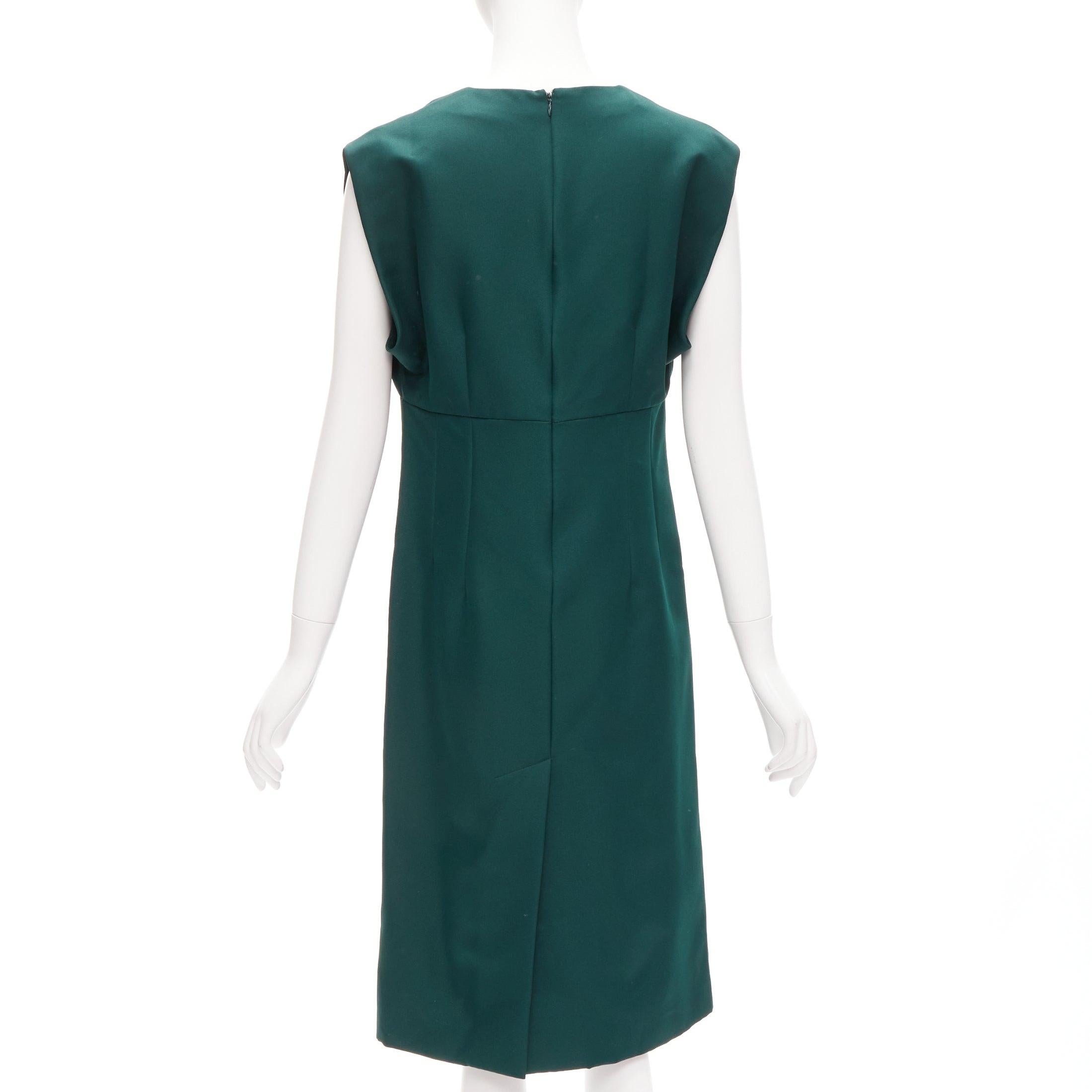 Women's MARNI green twill V neck dart pleat waist sleeveless boxy dress IT40 S For Sale