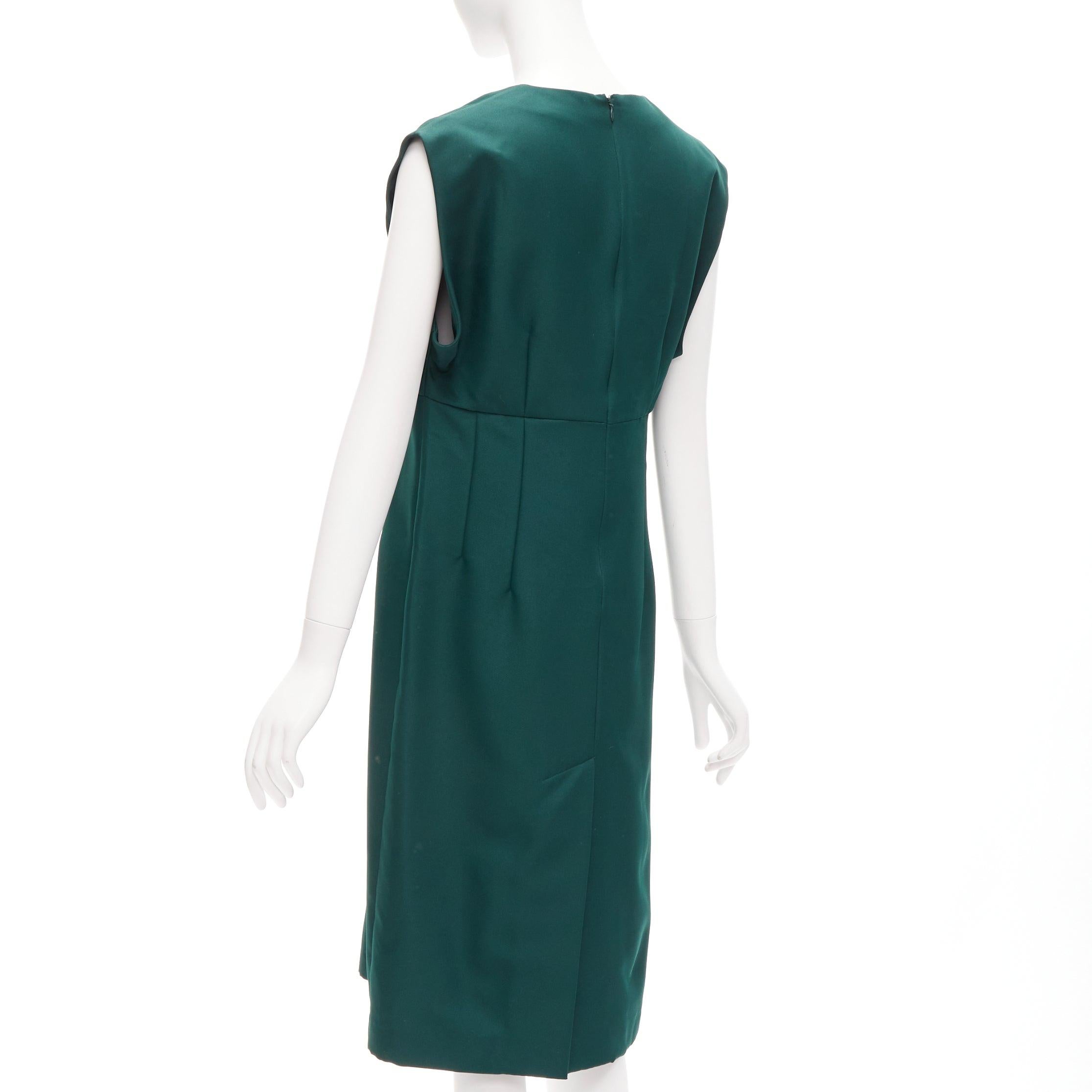 MARNI green twill V neck dart pleat waist sleeveless boxy dress IT40 S For Sale 1