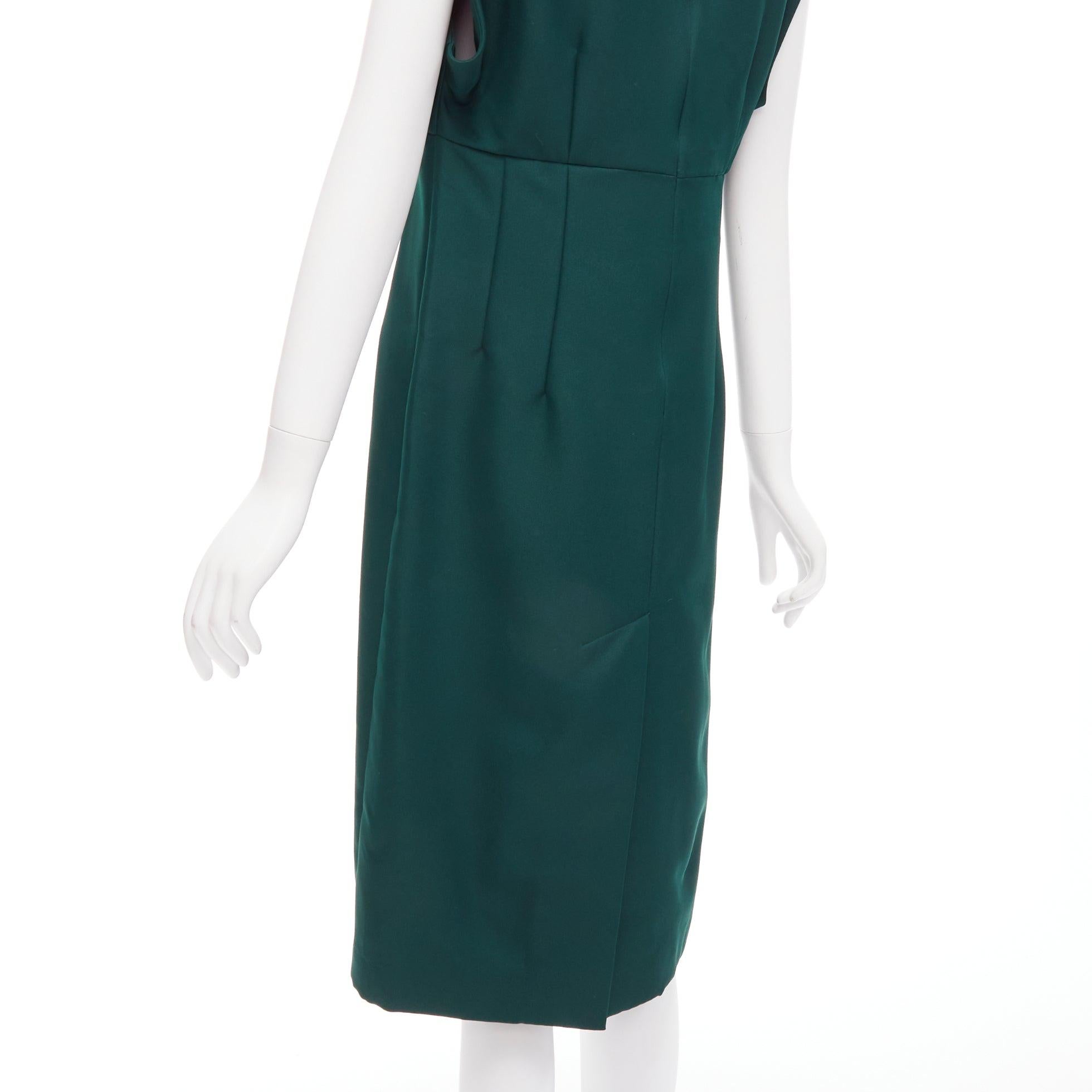 MARNI green twill V neck dart pleat waist sleeveless boxy dress IT40 S For Sale 2