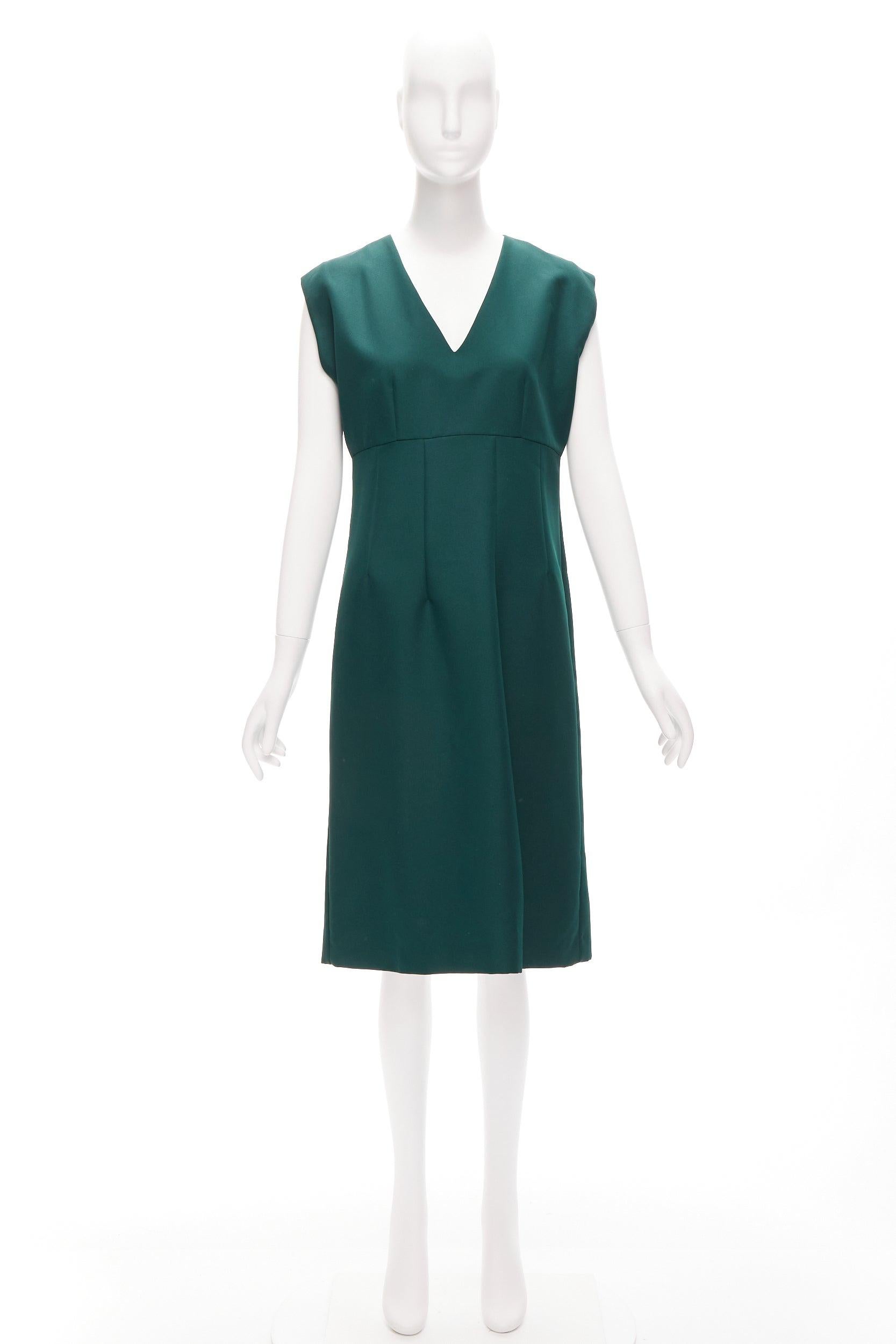MARNI green twill V neck dart pleat waist sleeveless boxy dress IT40 S For Sale 3