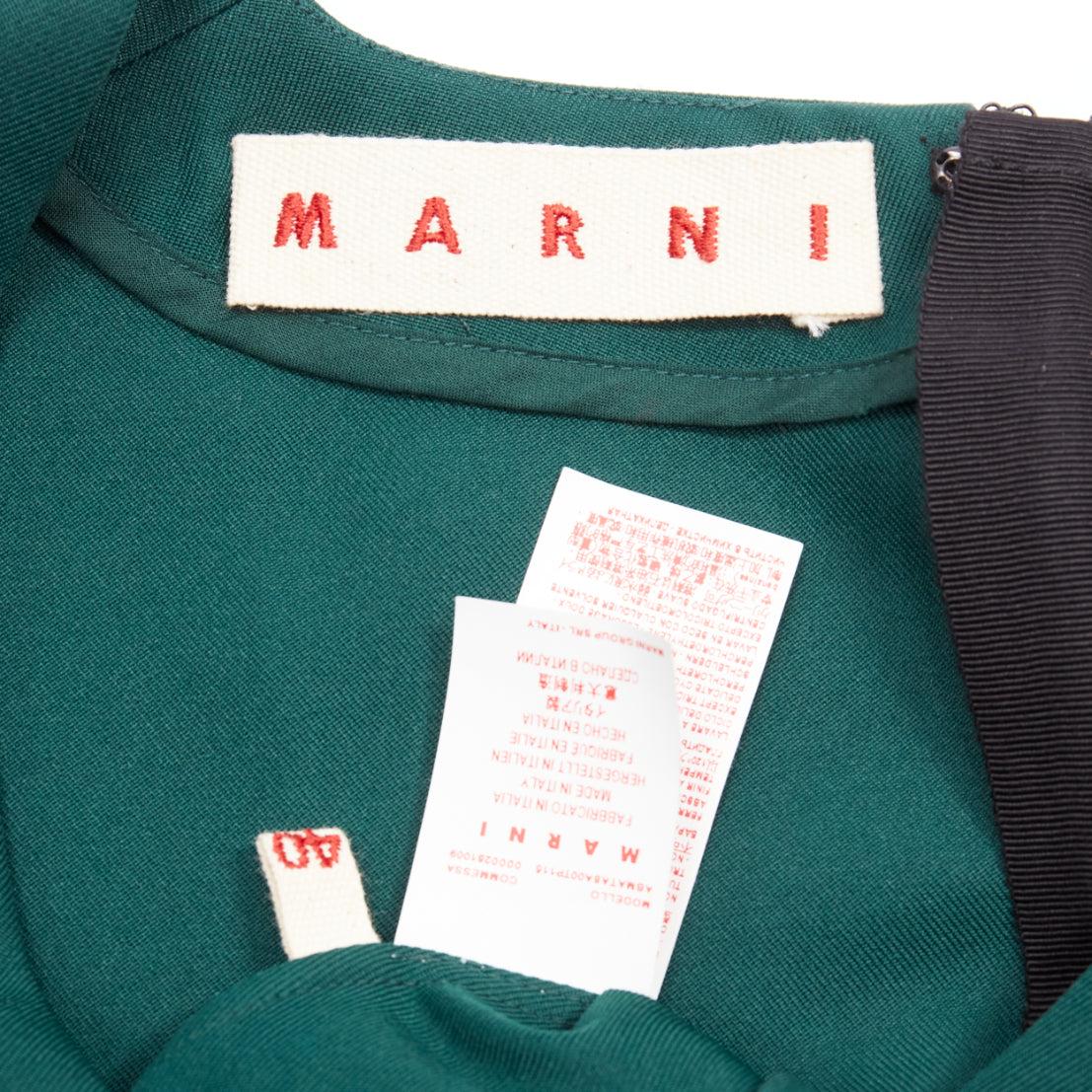 MARNI green twill V neck dart pleat waist sleeveless boxy dress IT40 S For Sale 4