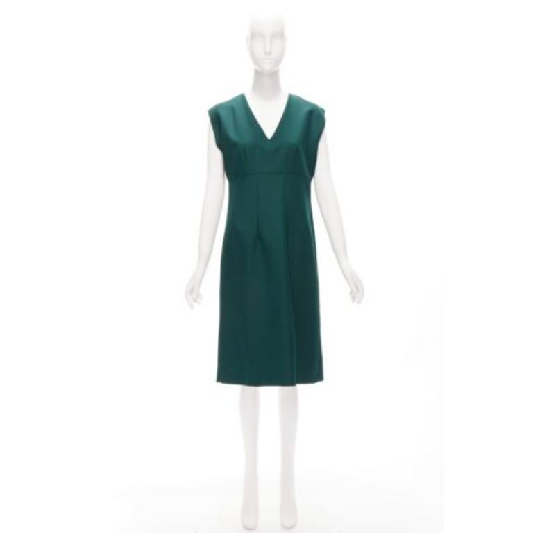 MARNI green twill V neck dart pleat waist sleeveless boxy dress IT40 S For Sale 4