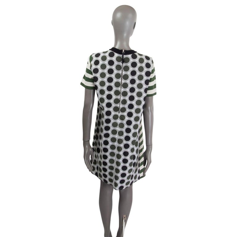 MARNI green and white cotton STRIPED Short Sleeve Shift Dress M