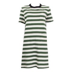 MARNI - Robe droite en coton vert et blanc à manches courtes plissées, taille M