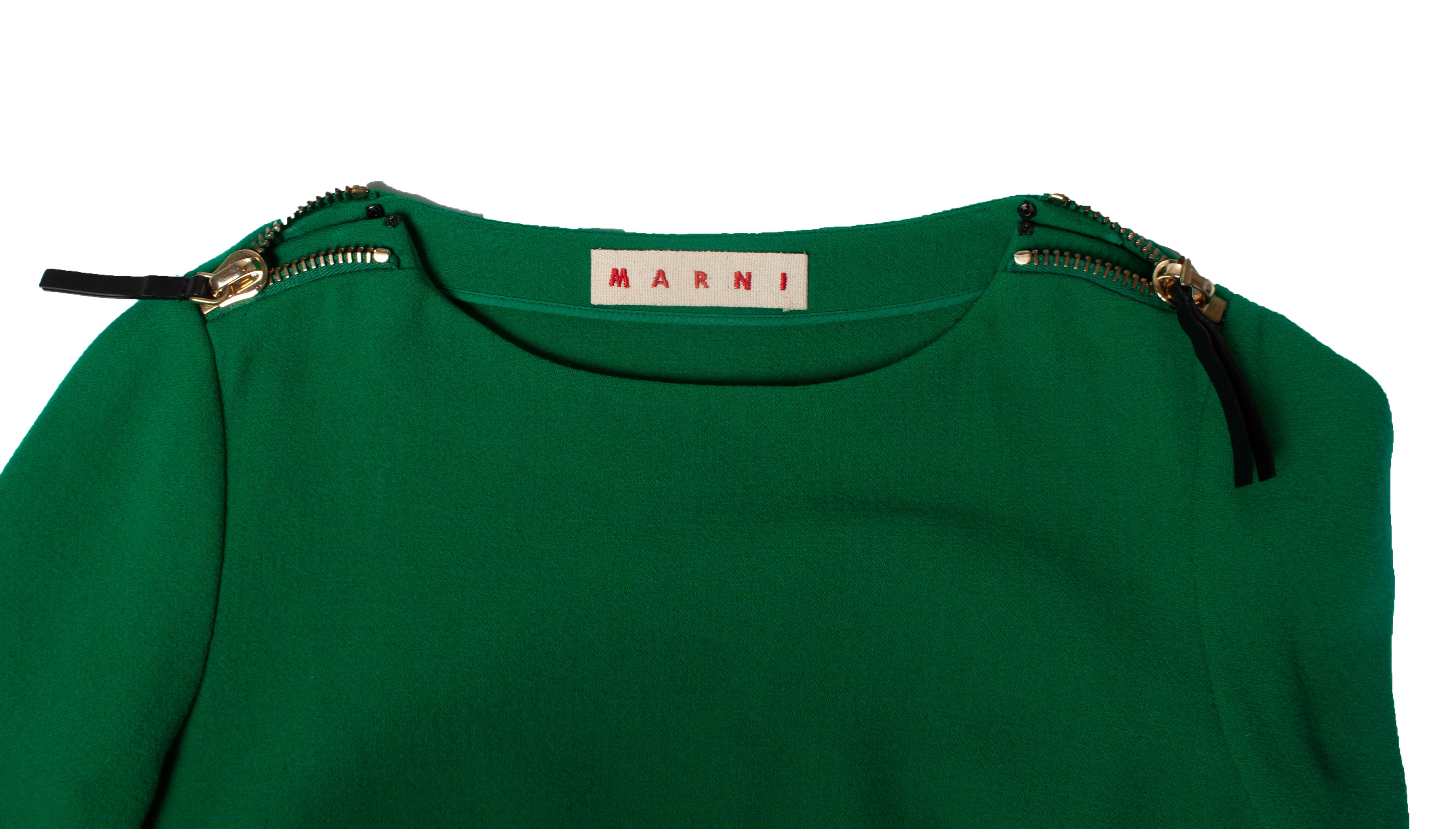 Marni, top in lana verde con zip in vendita 1