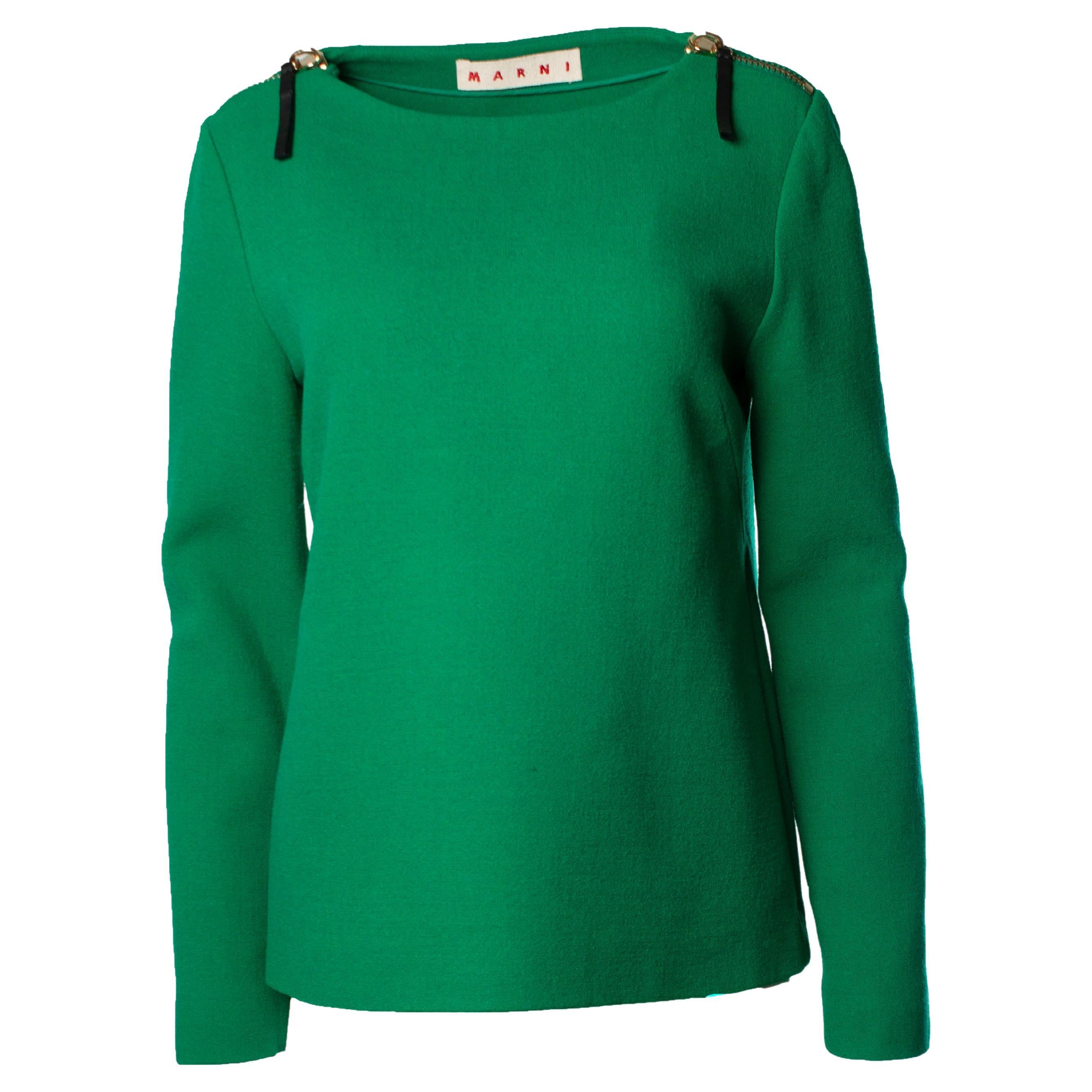 Marni, green wool top with zippers