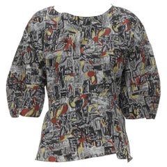 Used MARNI grey abstract brush stroke print rounded sleeve top IT40 S
