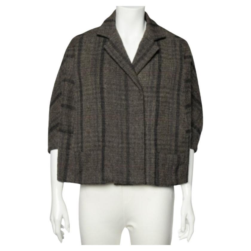 Marni Giacca cropped oversize in lana a scacchi grigia M.