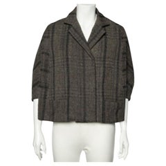 Marni Grau karierte Oversized Cropped Jacke aus Wolle in Übergröße M
