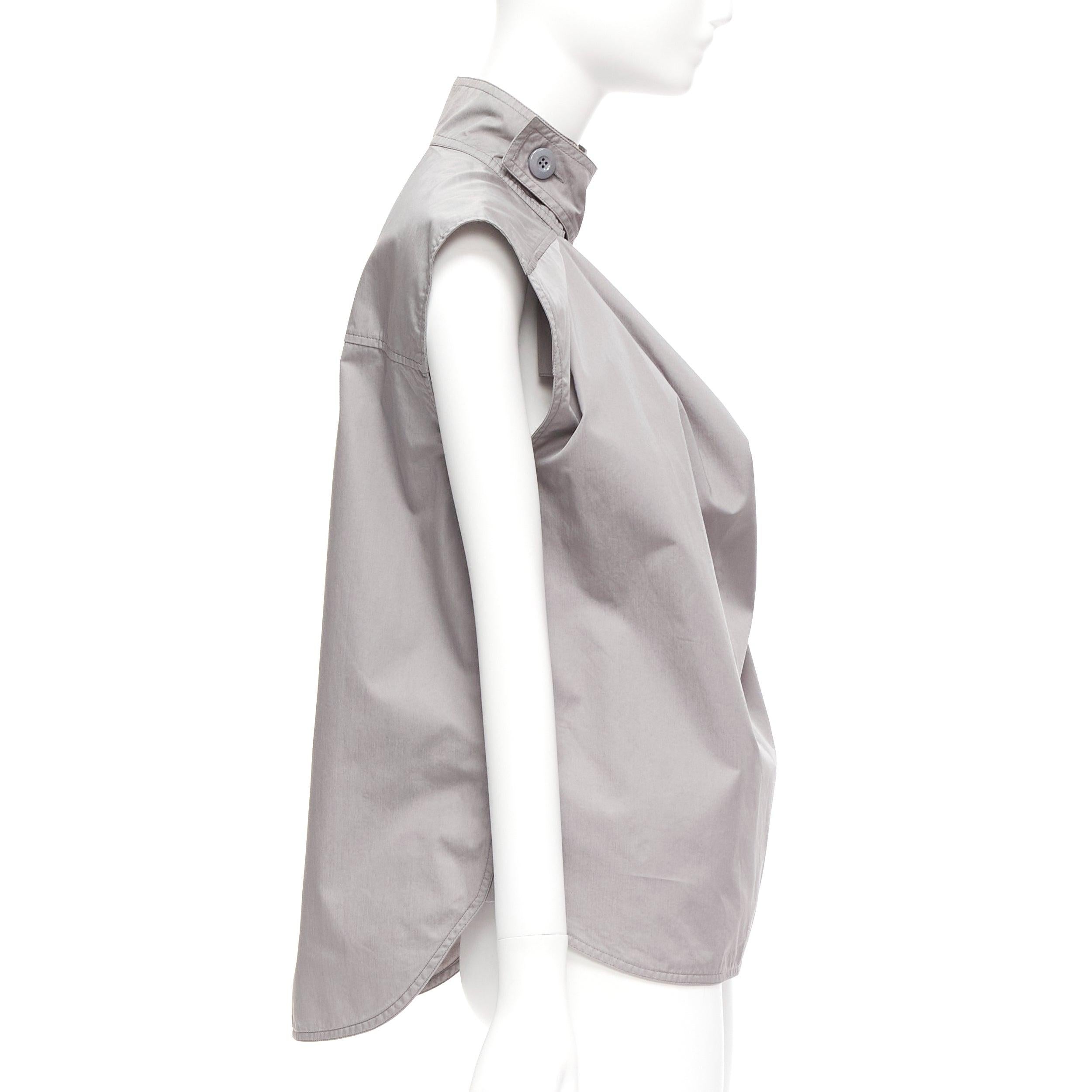 MARNI grey cotton drape cut out collar utility collar boxy top IT36 XS In Good Condition For Sale In Hong Kong, NT