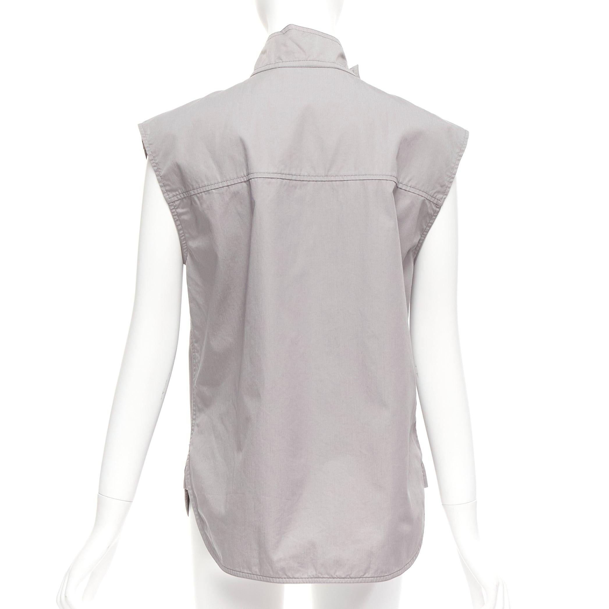 Women's MARNI grey cotton drape cut out collar utility collar boxy top IT36 XS For Sale