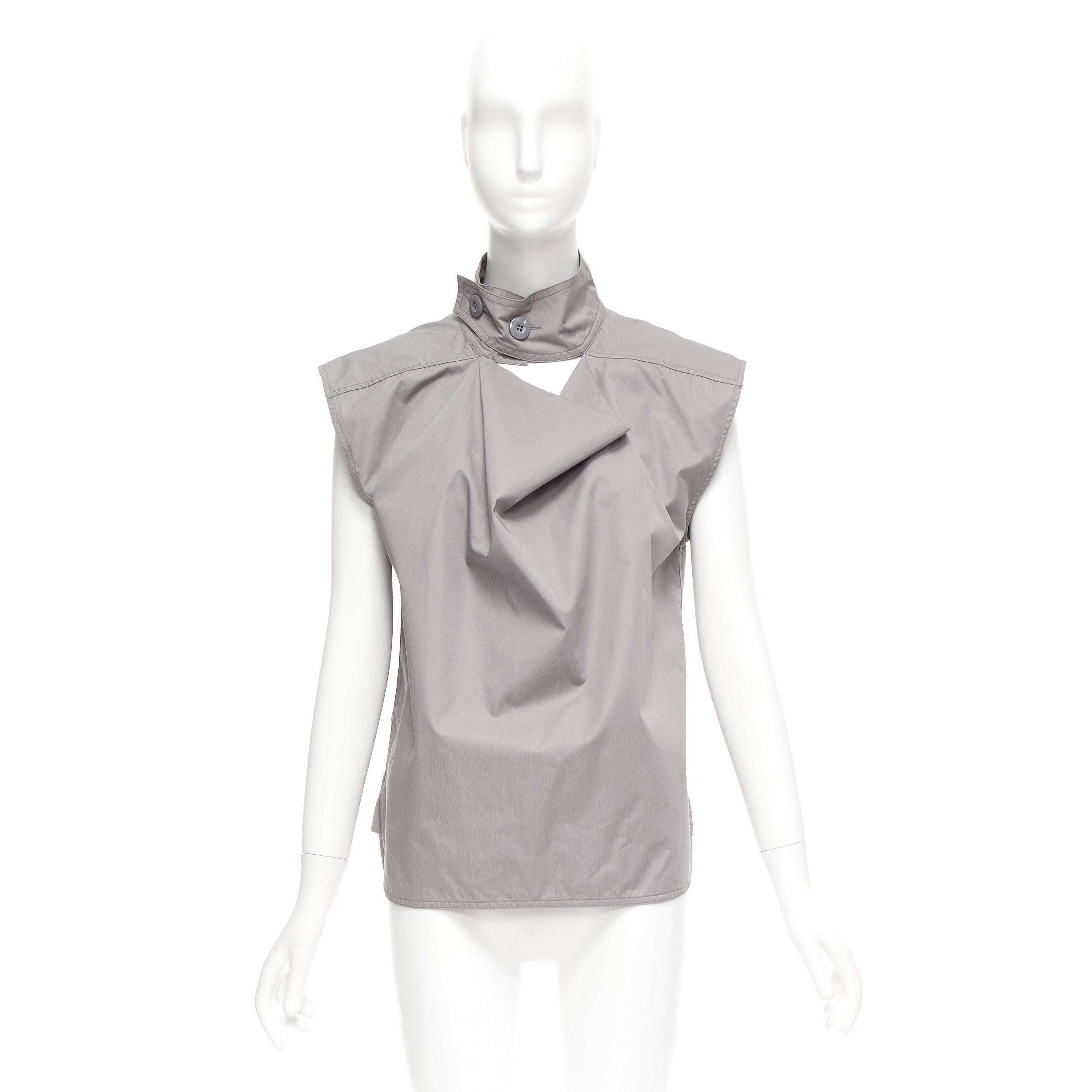 MARNI grey cotton drape cut out collar utility collar boxy top IT36 XS For Sale 4