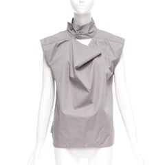 Marni, top boxy in cotone grigio con colletto ritagliato IT36 XS
