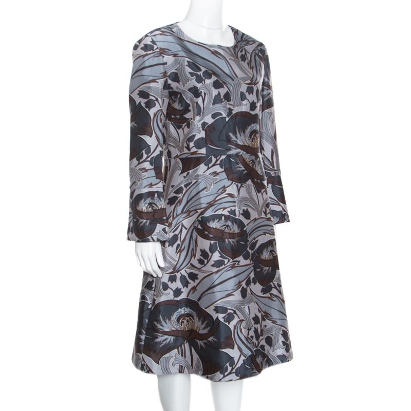 Gray Marni Grey Cotton Silk Bellwoods Printed A Line Dress M