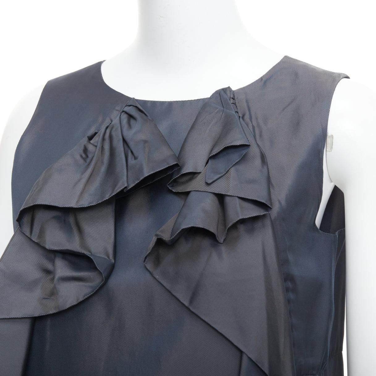 MARNI grey cupro twill ruffle crew neck tunic mini dress IT40 S
Reference: WECN/A00043
Brand: Marni
Material: Cupro
Color: Grey
Pattern: Solid
Closure: Zip
Extra Details: Back zip.
Made in: Italy

CONDITION:
Condition: Very good, this item was