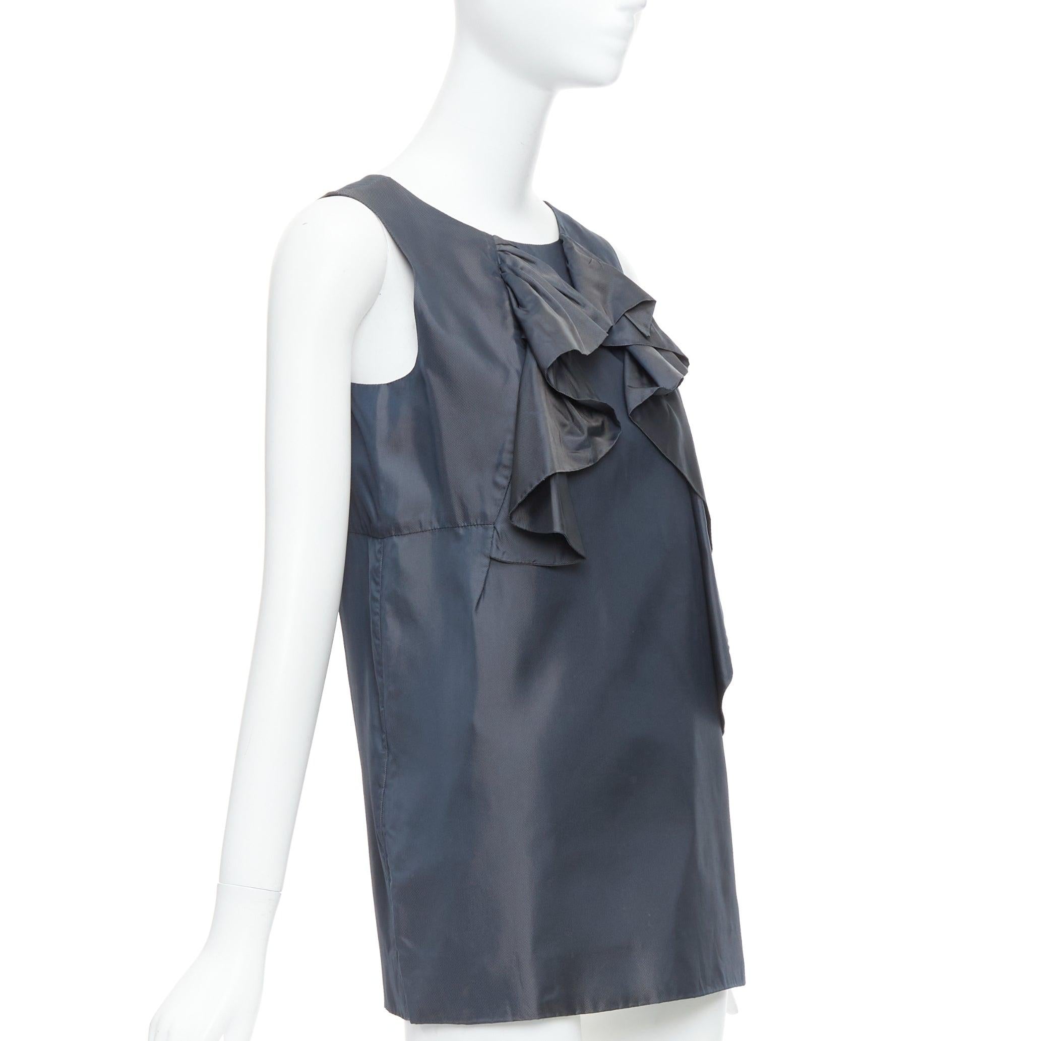 Gray MARNI grey cupro twill ruffle crew neck tunic mini dress IT40 S For Sale