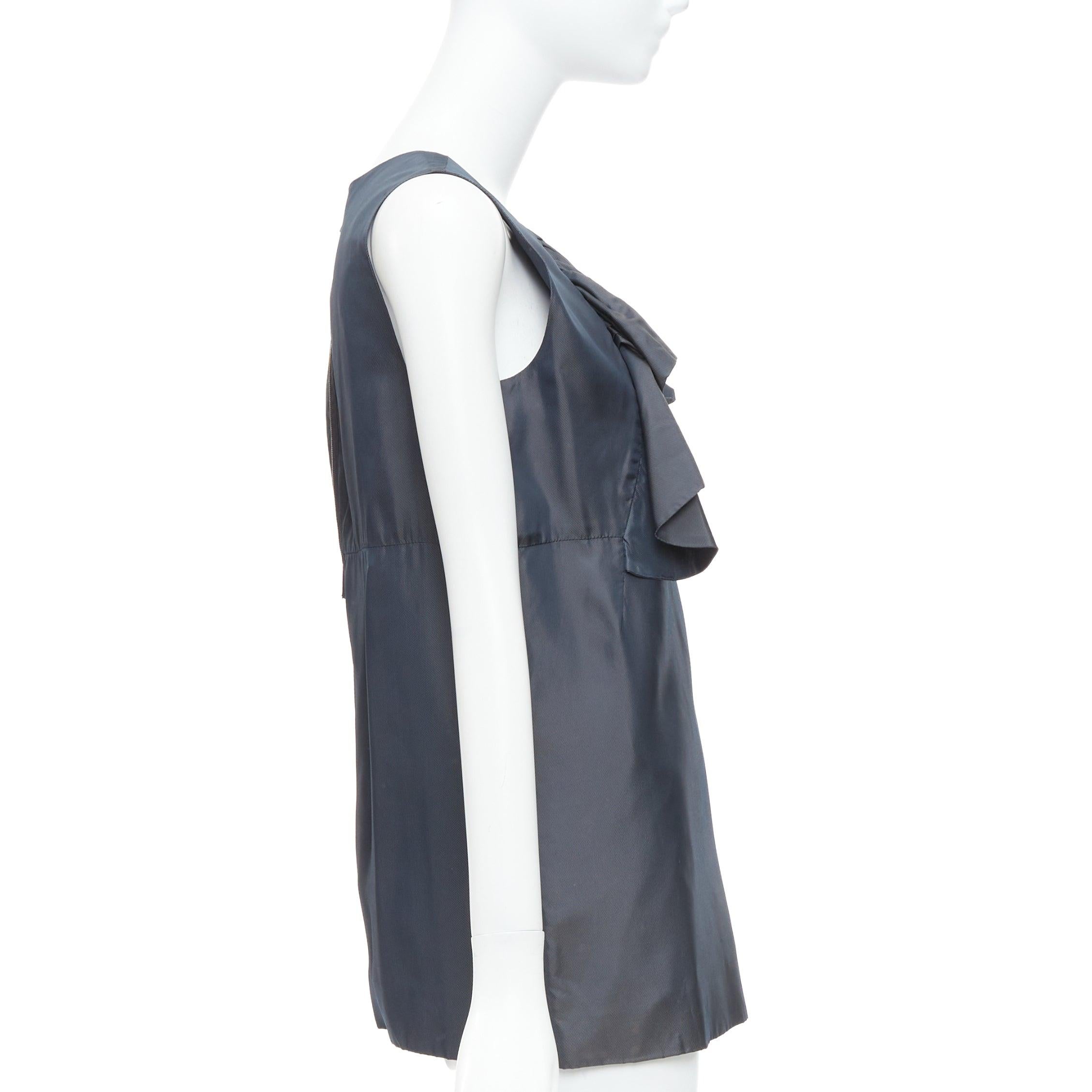MARNI grey cupro twill ruffle crew neck tunic mini dress IT40 S In Good Condition For Sale In Hong Kong, NT