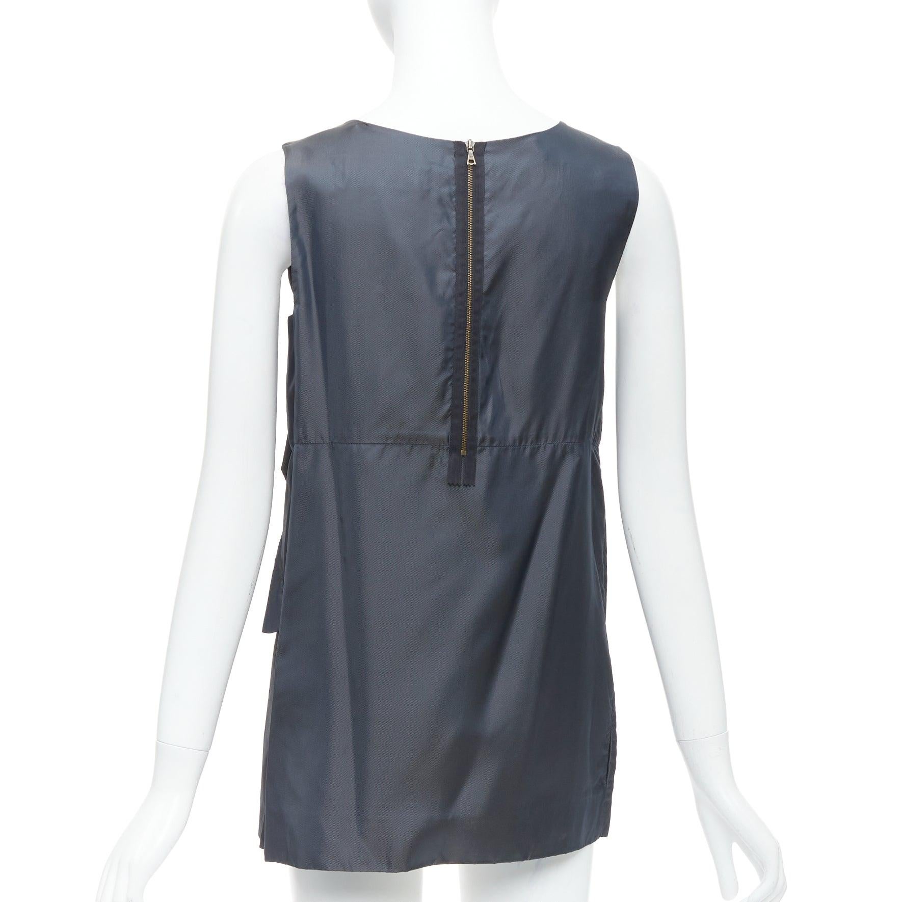 Women's MARNI grey cupro twill ruffle crew neck tunic mini dress IT40 S For Sale
