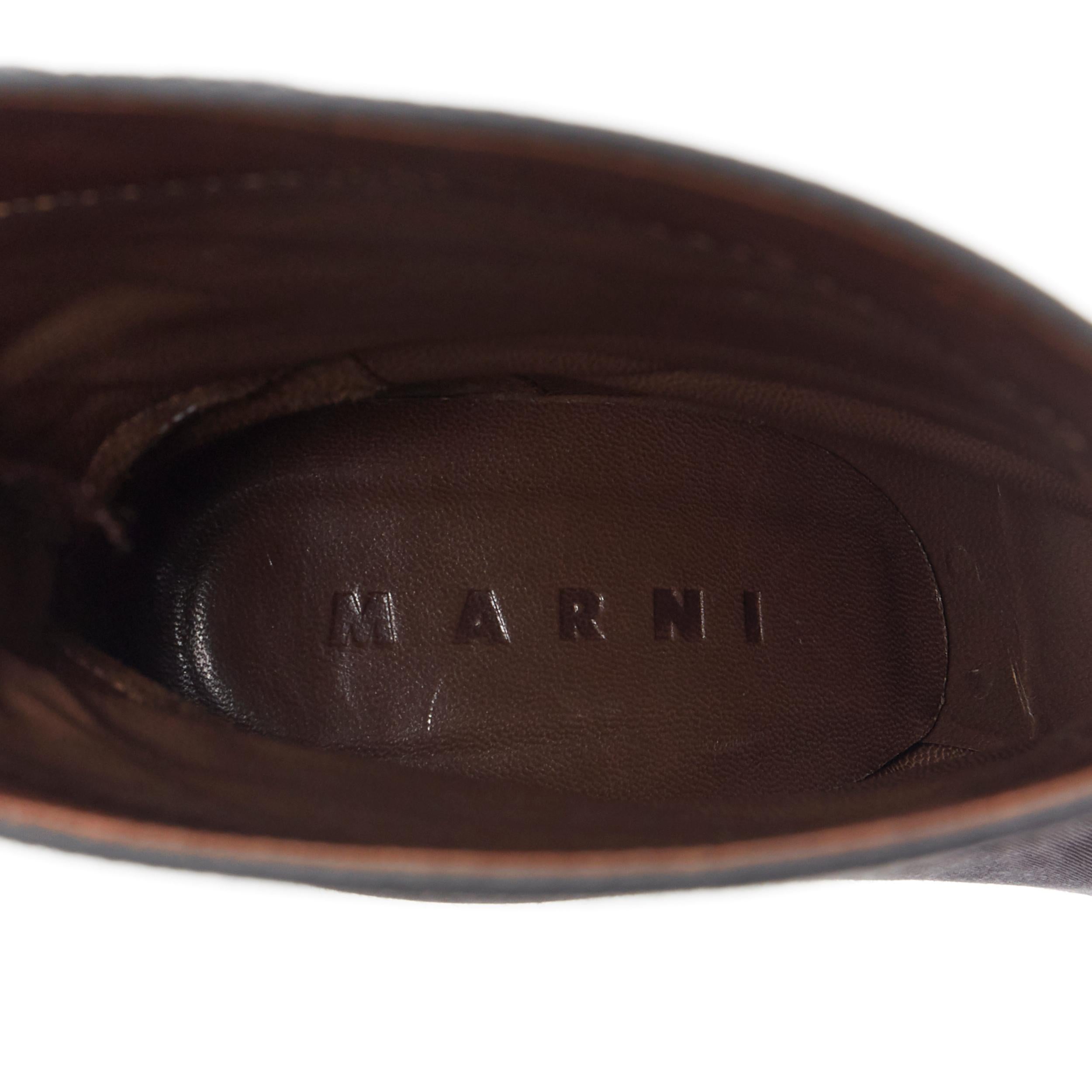 MARNI grey fabric upper brown leather platform round toe high heel boot EU36 3