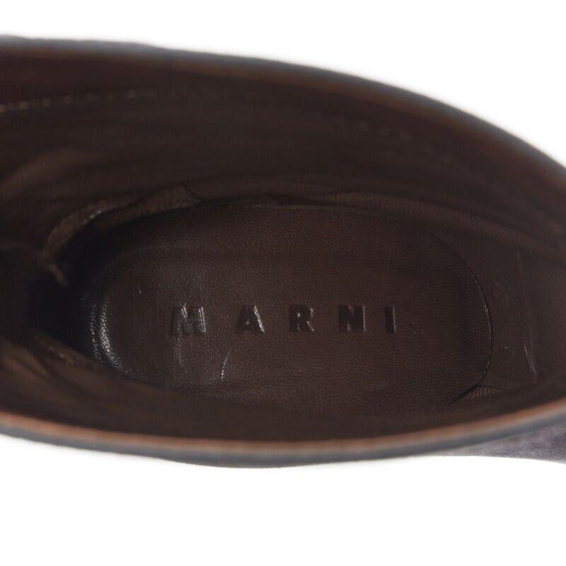 MARNI grey fabric upper brown leather platform round toe high heel boot EU36 For Sale 6