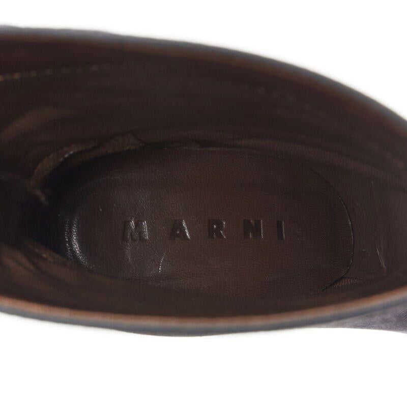 MARNI Grauer oberer brauner Lederstiefel mit runder Zehe und hohem Absatz EU36 im Angebot 7