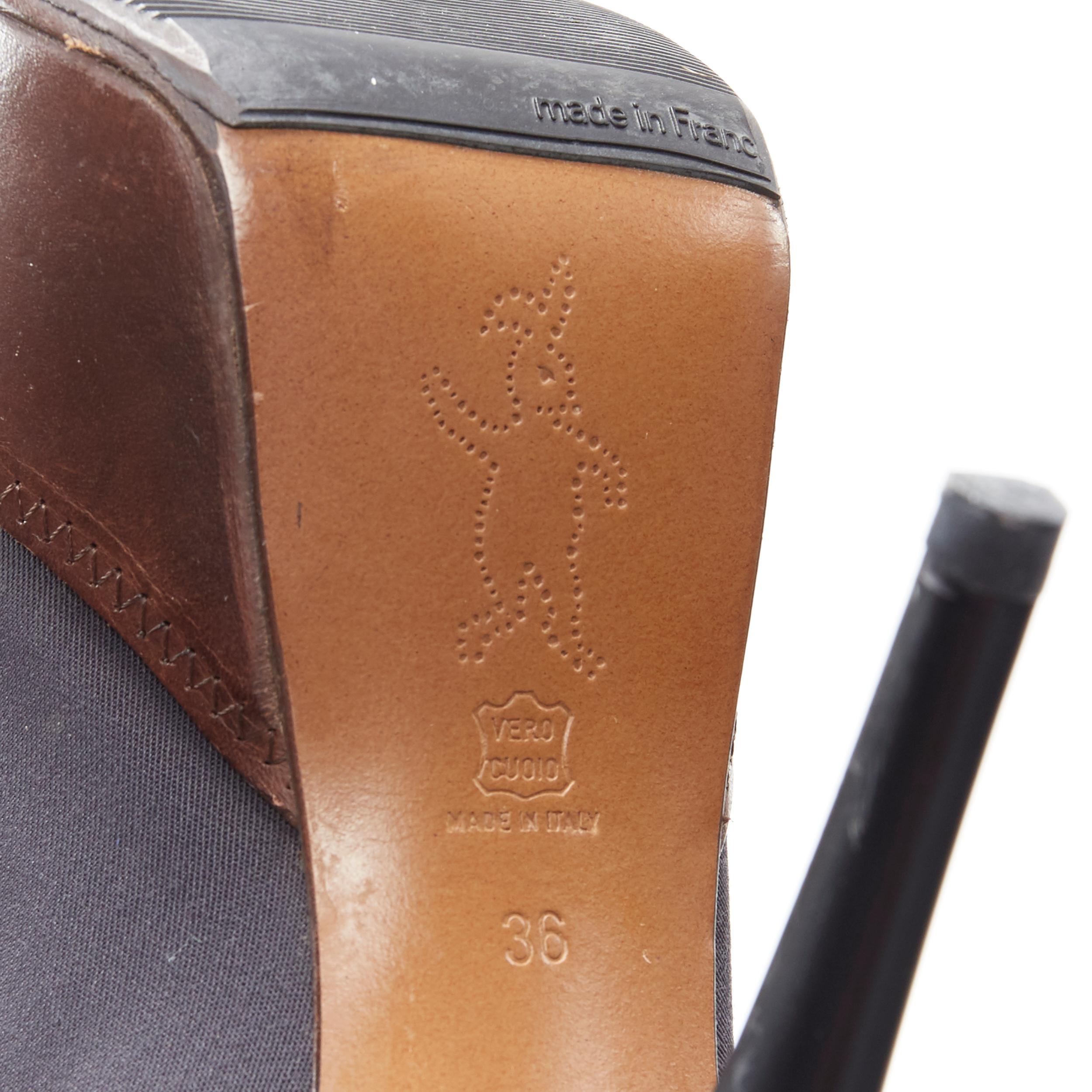 MARNI grey fabric upper brown leather platform round toe high heel boot EU36 4