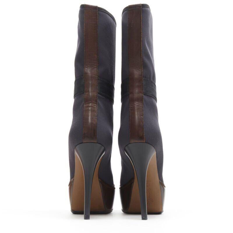 Women's MARNI grey fabric upper brown leather platform round toe high heel boot EU36 For Sale