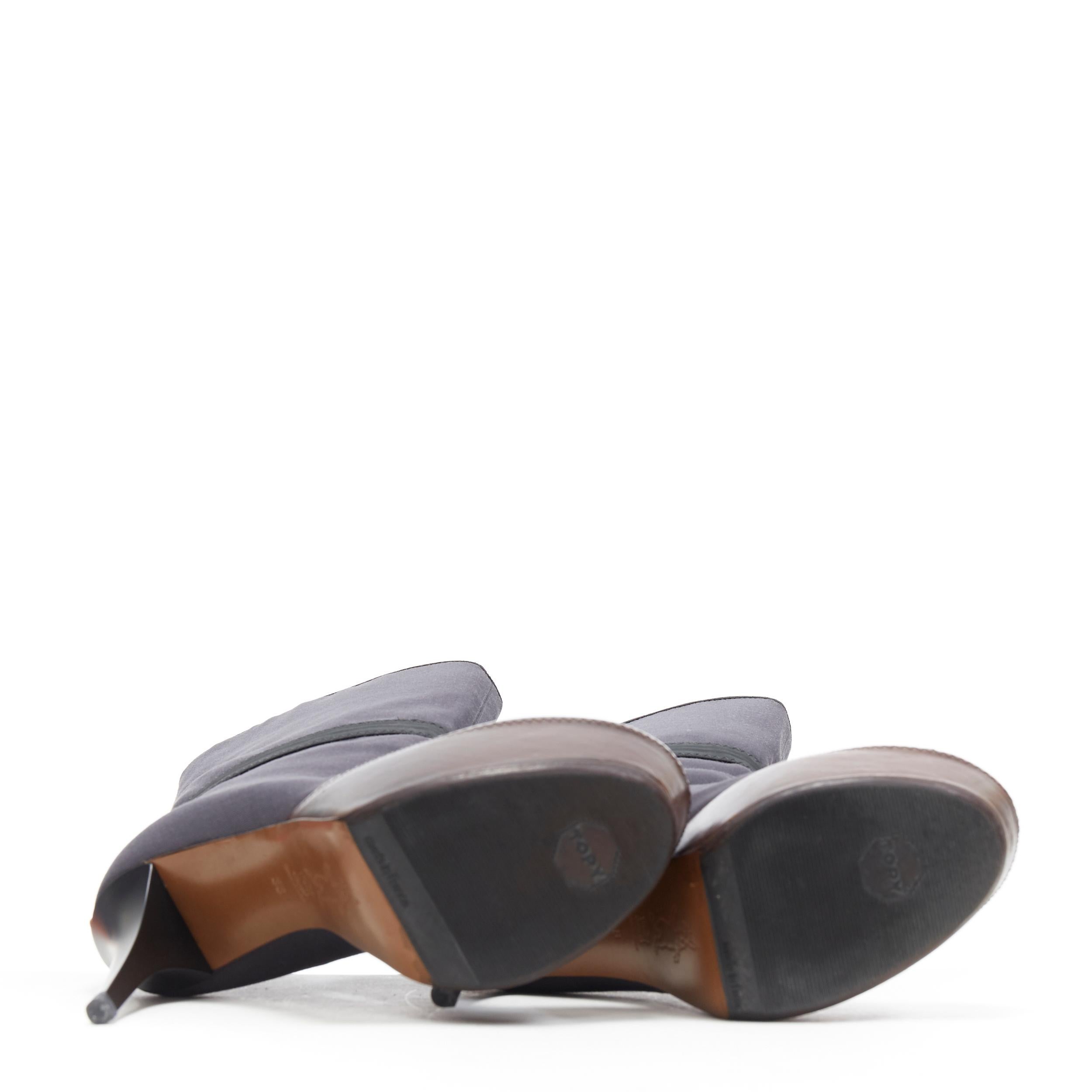Gray MARNI grey fabric upper brown leather platform round toe high heel boot EU36