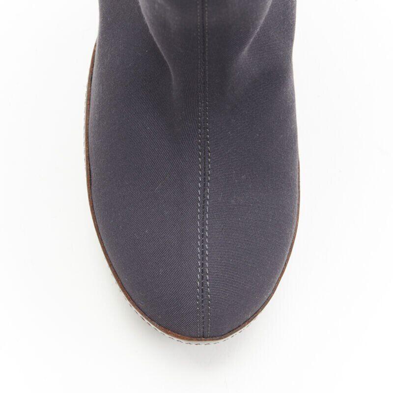 MARNI grey fabric upper brown leather platform round toe high heel boot EU36 For Sale 2