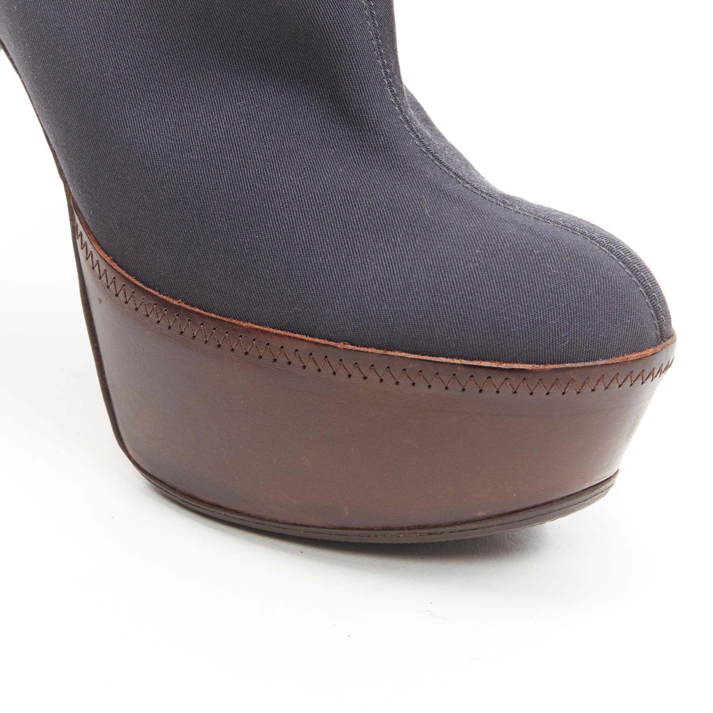 Women's MARNI grey fabric upper brown leather platform round toe high heel boot EU36