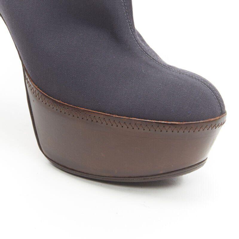 MARNI grey fabric upper brown leather platform round toe high heel boot EU36 For Sale 3