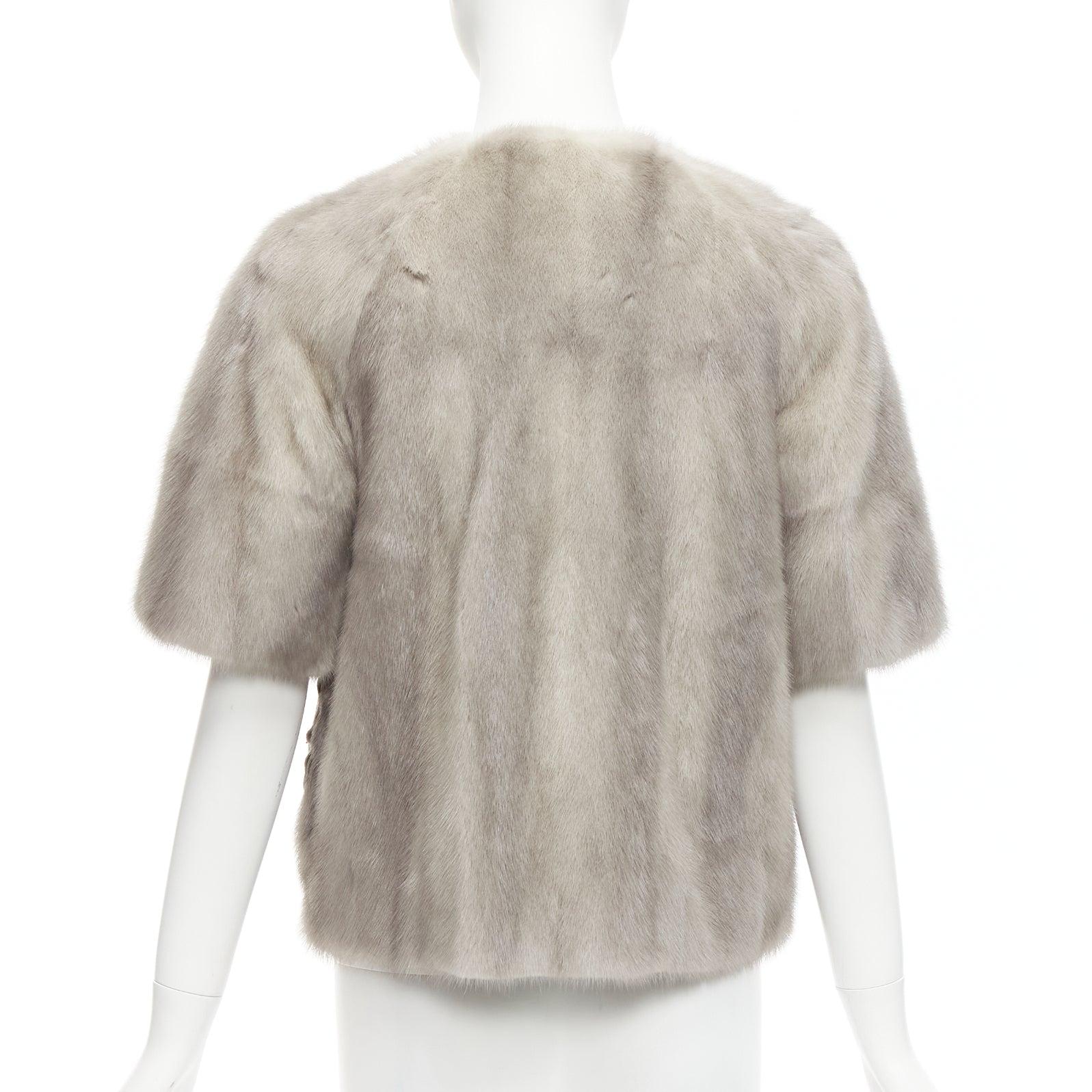 MARNI grey fur rounded short sleeve dual pocket cropped jacket IT38 XS For Sale 1