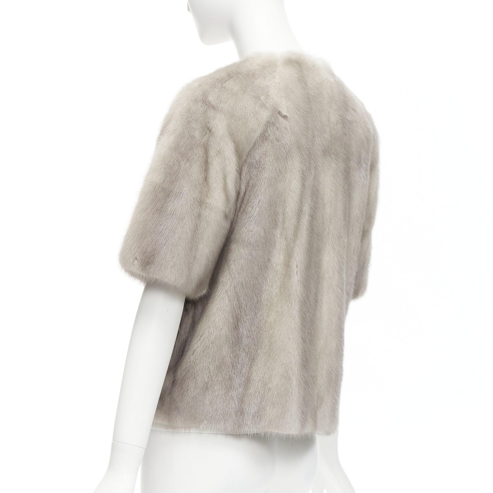 MARNI grey fur rounded short sleeve dual pocket cropped jacket IT38 XS For Sale 3