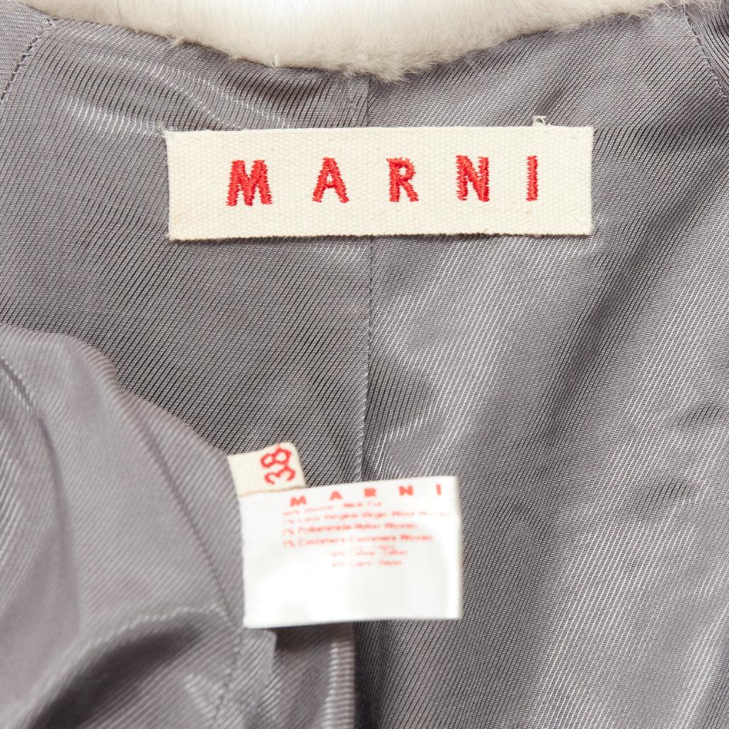 MARNI grey fur rounded short sleeve dual pocket cropped jacket IT38 XS For Sale 4