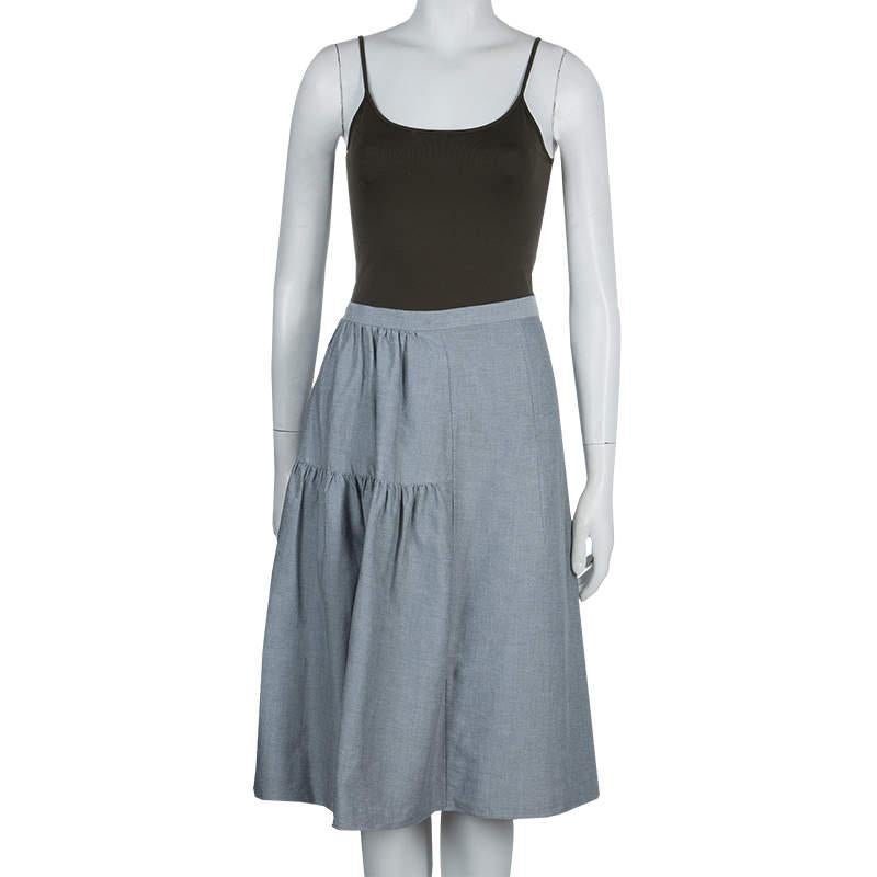 Marni Grey Gathered Cotton Skirt S In Good Condition For Sale In Dubai, Al Qouz 2