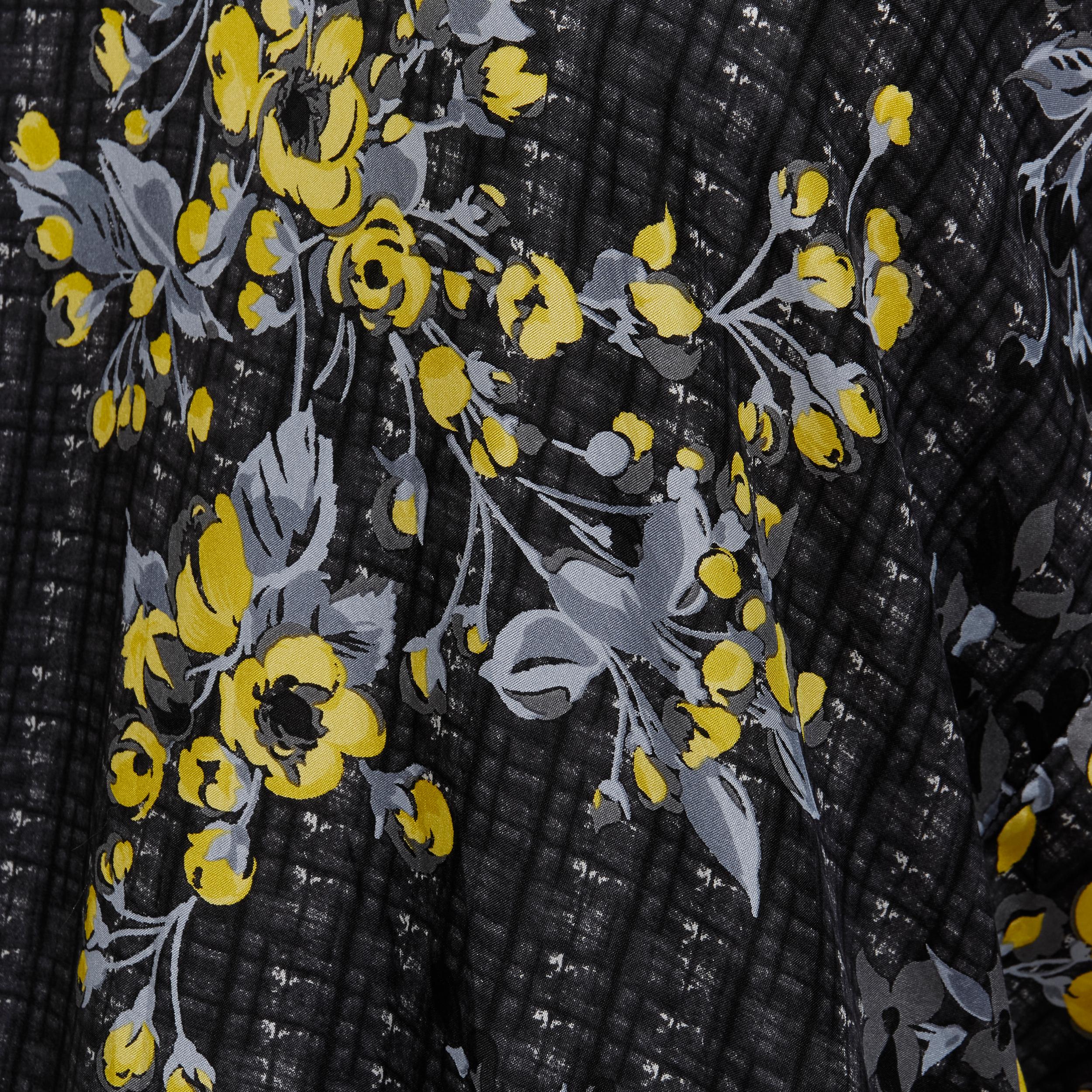 MARNI grey geometric yellow floral print cowl neck 100% silk dress IT38 XS For Sale 4