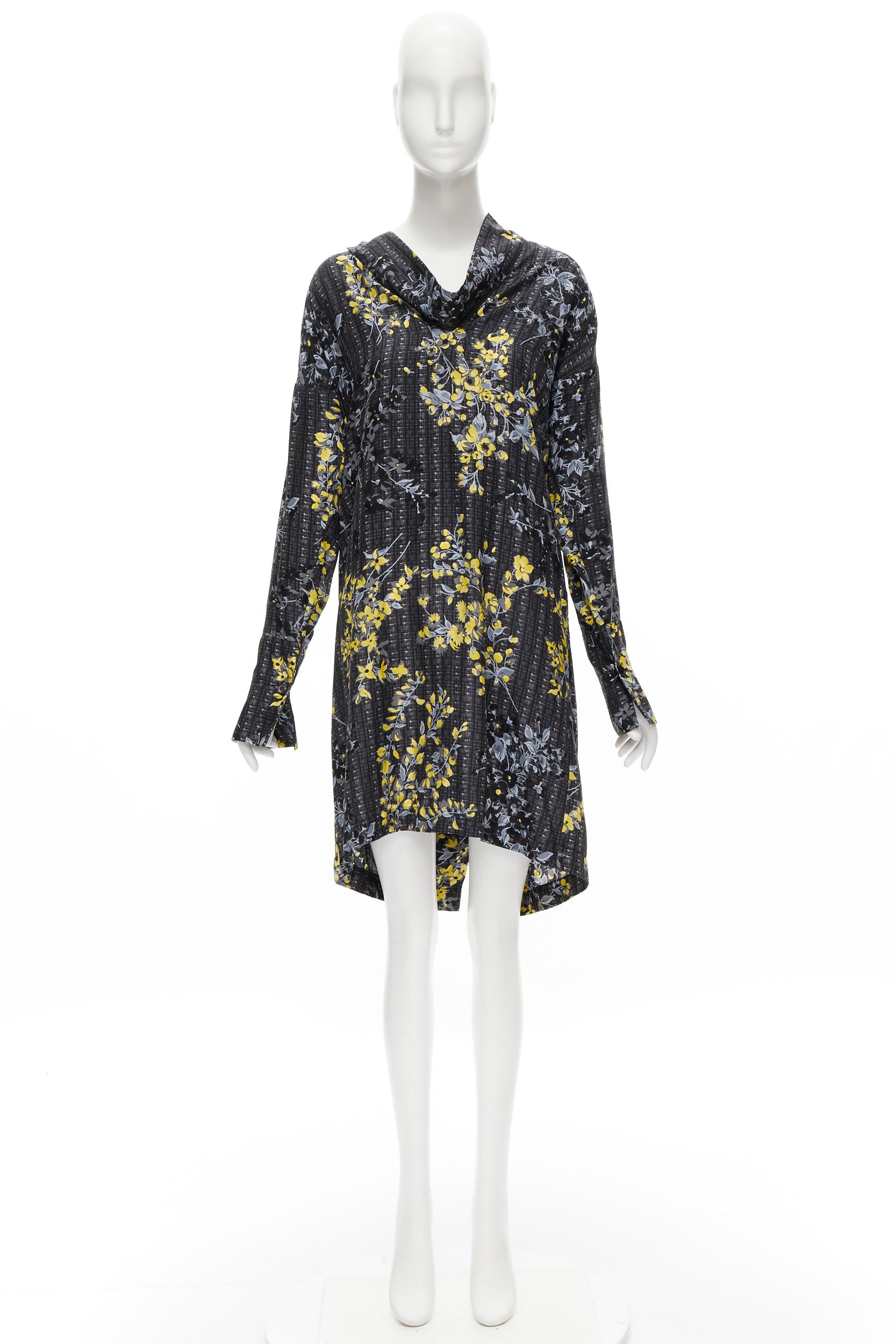 MARNI grey geometric yellow floral print cowl neck 100% silk dress IT38 XS For Sale 6