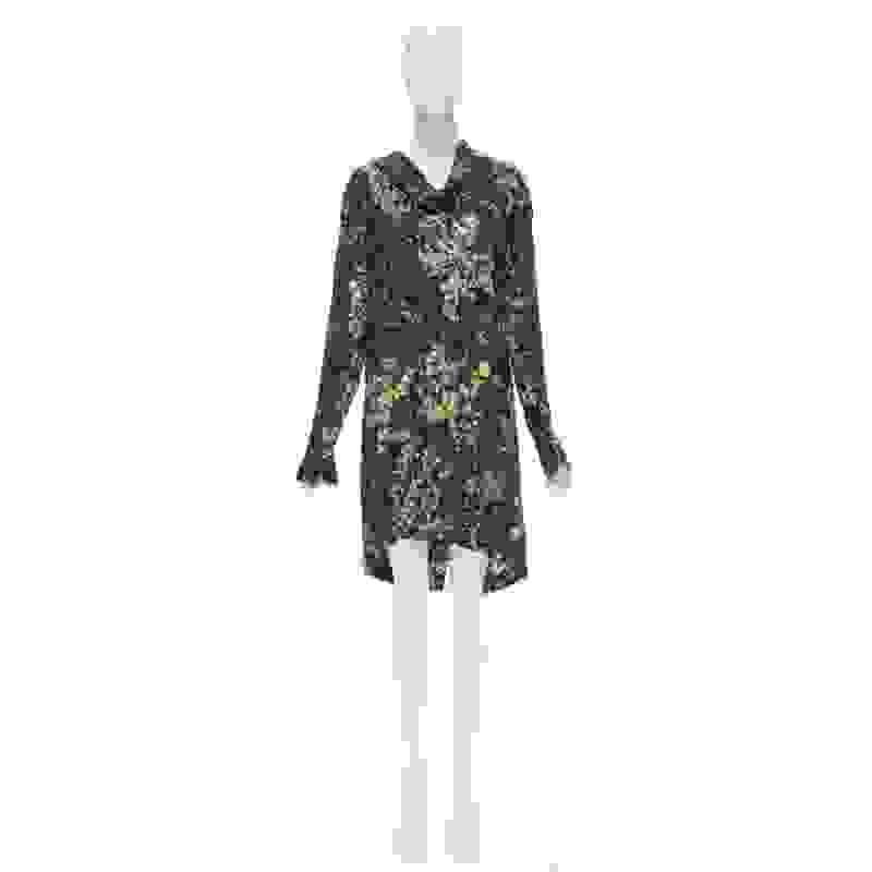 MARNI grey geometric yellow floral print cowl neck 100% silk dress IT38 XS For Sale 7