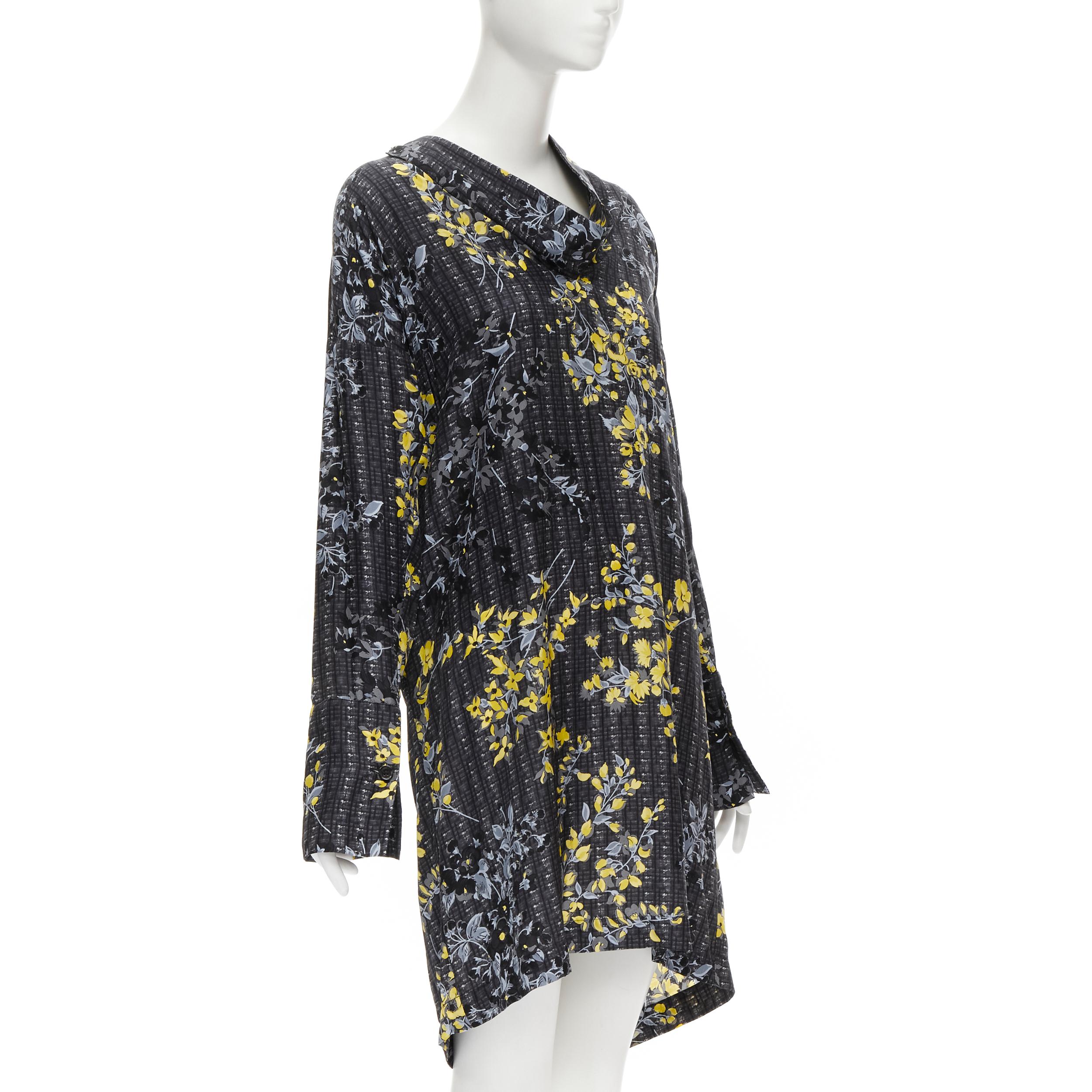 MARNI grey geometric yellow floral print cowl neck 100% silk dress IT38 XS 
Reference: CELG/A00185 
Brand: Marni 
Material: Silk 
Color: Grey 
Pattern: Floral 
Closure: Zip 
Extra Detail: Cowl neck. Button cuff. 
Made in: Italy 

CONDITION: