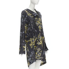 MARNI abito grigio geometrico giallo con stampa floreale a collo alto 100% seta IT38 XS