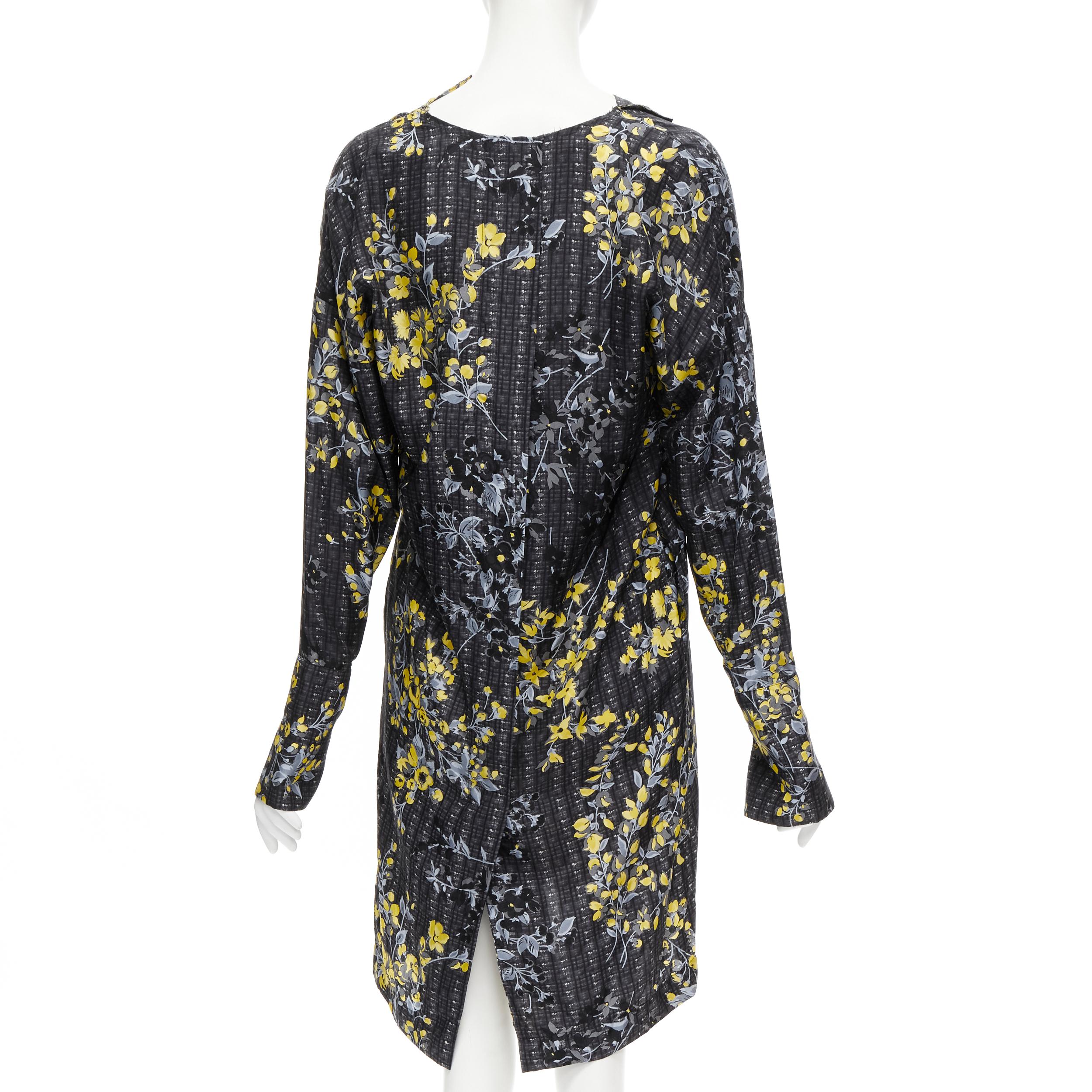 Gray MARNI grey geometric yellow floral print cowl neck 100% silk dress IT38 XS For Sale