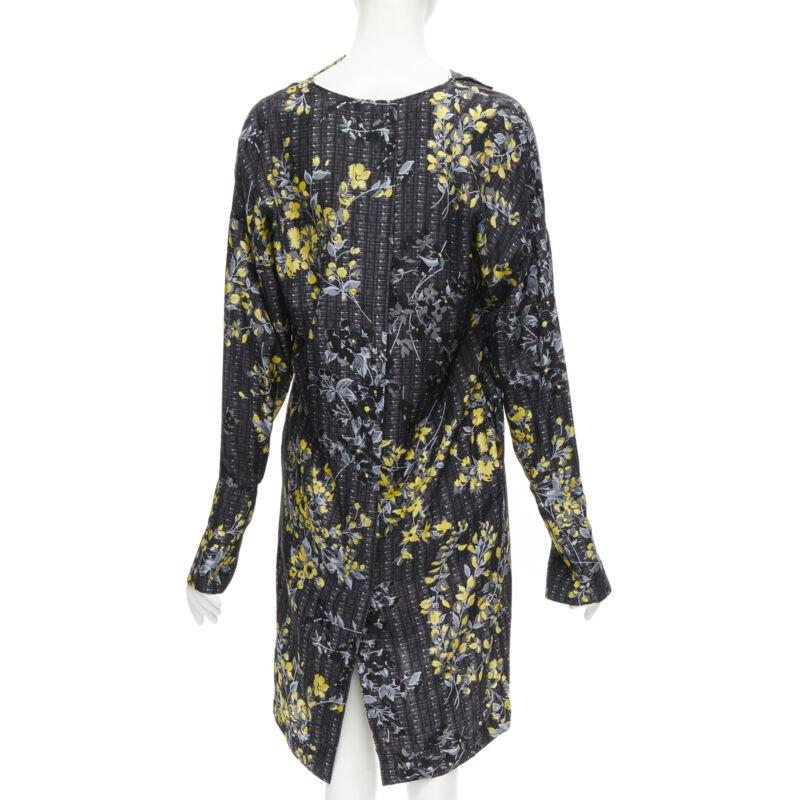 MARNI grey geometric yellow floral print cowl neck 100% silk dress IT38 XS In Excellent Condition For Sale In Hong Kong, NT