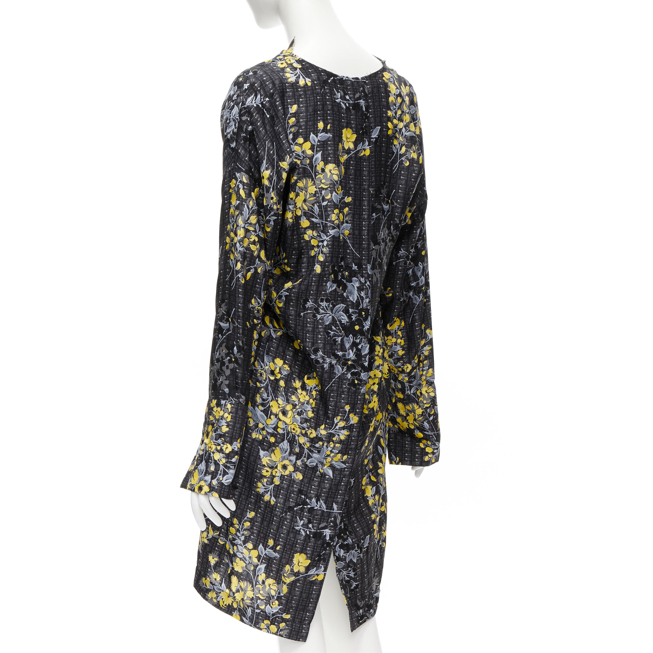 MARNI grey geometric yellow floral print cowl neck 100% silk dress IT38 XS In Excellent Condition For Sale In Hong Kong, NT