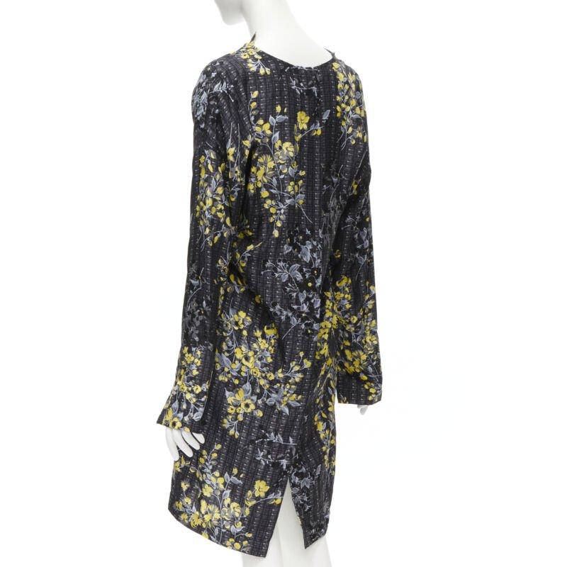 Women's MARNI grey geometric yellow floral print cowl neck 100% silk dress IT38 XS For Sale