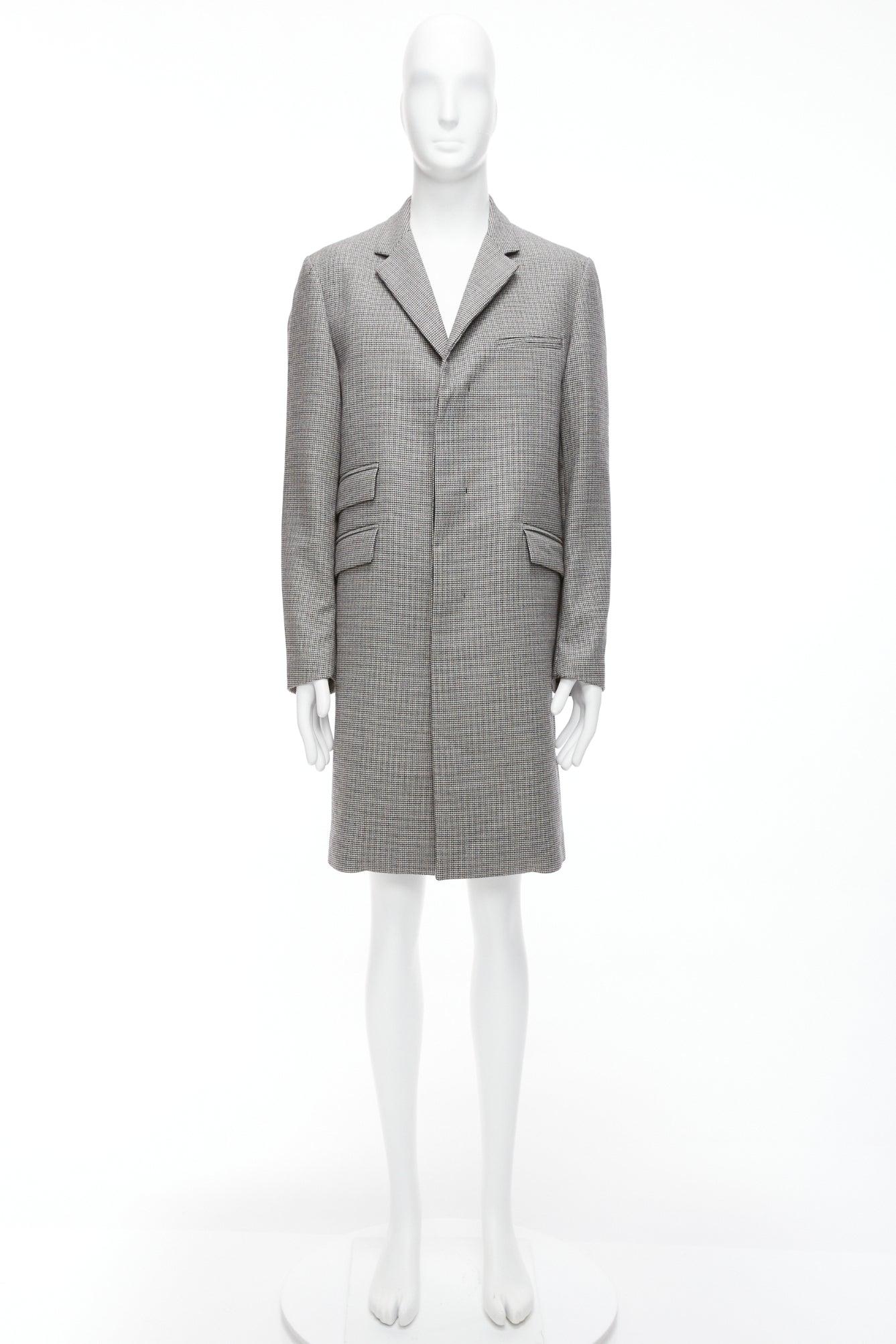 MARNI grey houndstooth wool blend invisible placket longline coat IT48 M For Sale 6