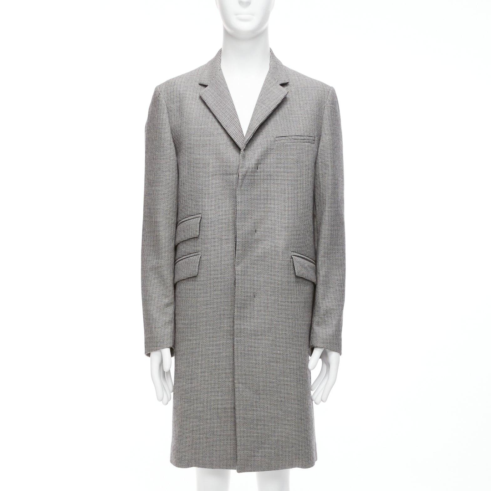MARNI grey houndstooth wool blend invisible placket longline coat IT48 M In Excellent Condition For Sale In Hong Kong, NT