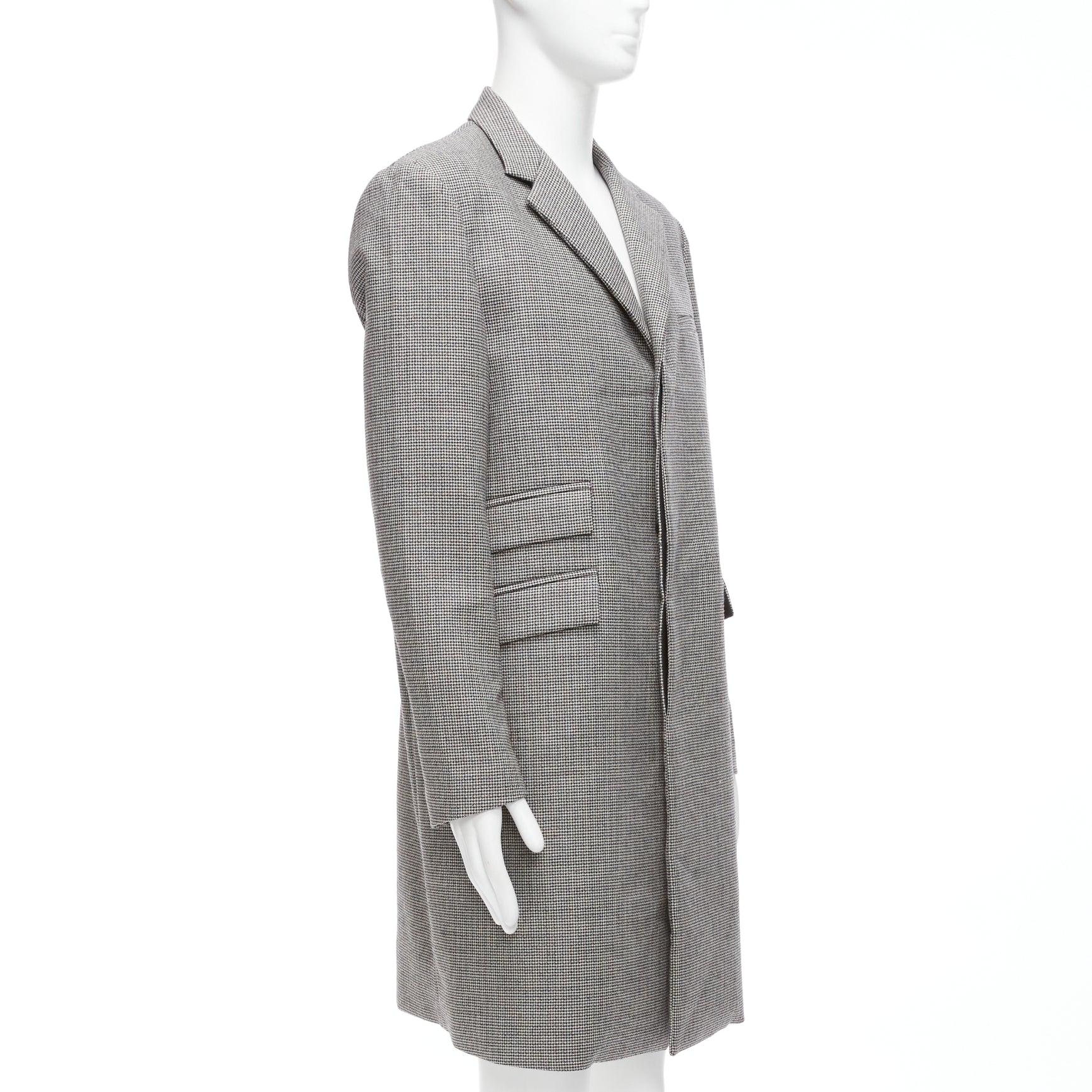 MARNI grey houndstooth wool blend invisible placket longline coat IT48 M In Excellent Condition For Sale In Hong Kong, NT