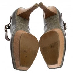 Marni Grey Leather Mary Jane Peep Toe Platform Pumps Size 39