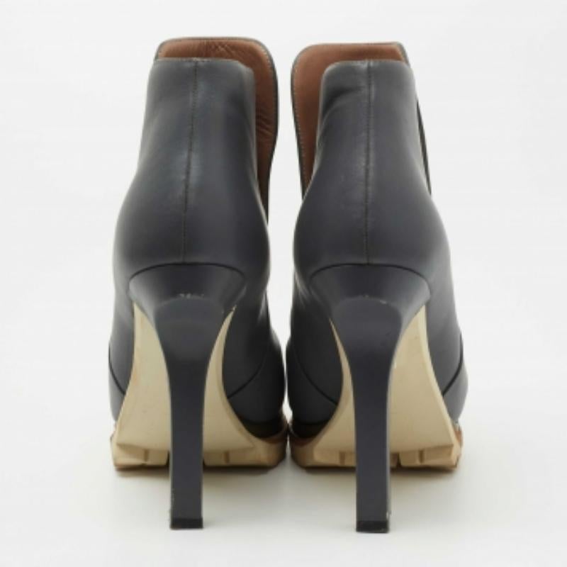 Marni Grau Leder Quadratische Zehe Stiefeletten Größe 40 Damen im Angebot