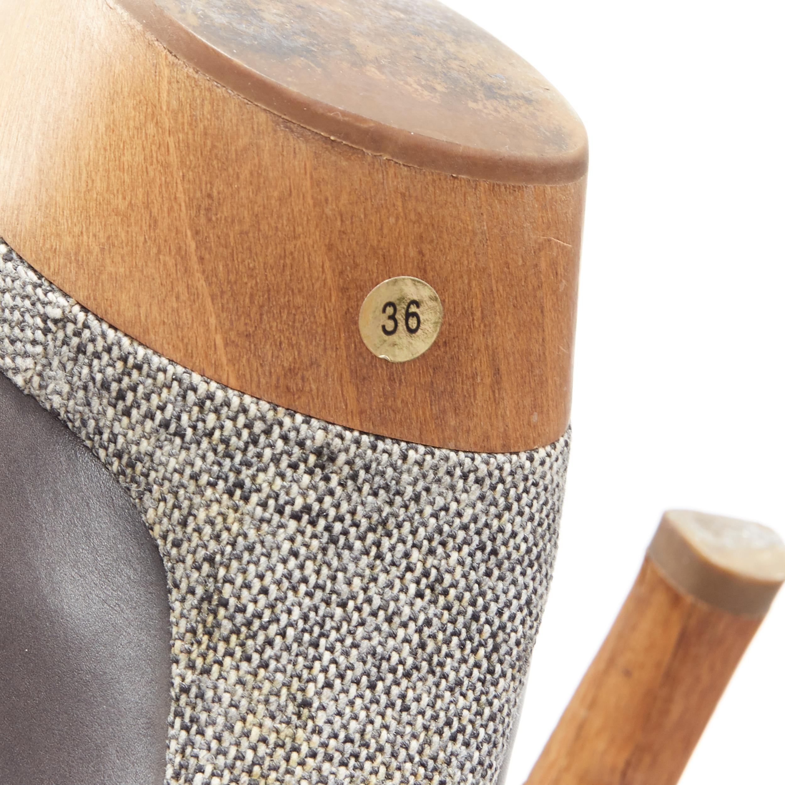 MARNI grey leather upper stacked wooden platform peep toe bootie heel EU36 4